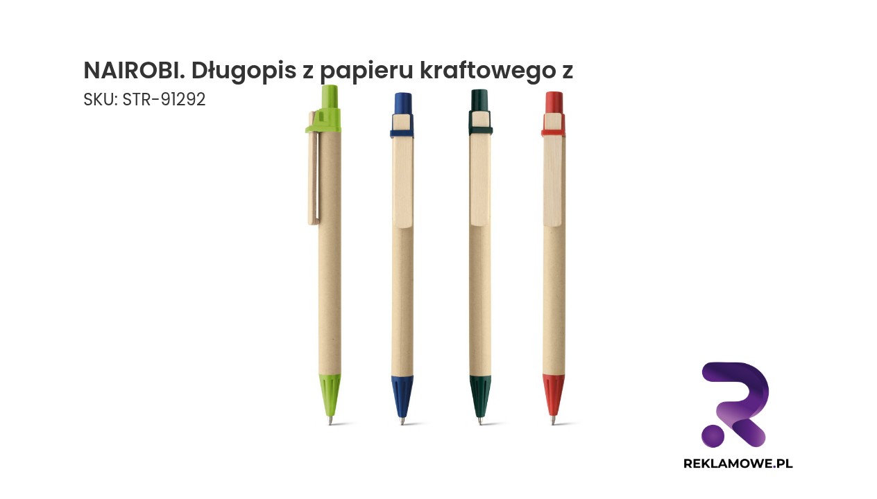 NAIROBI. Długopis z papieru kraftowego z drewnianym klipsem Długopis NAIROBI z papieru kraftowego