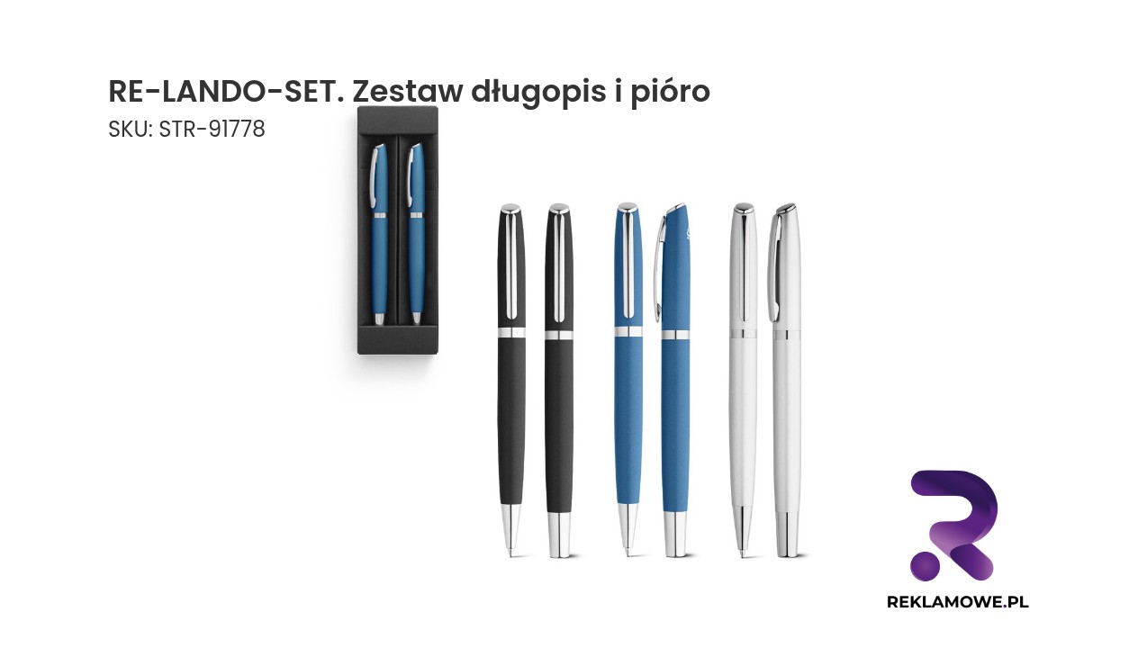 RE-LANDO-SET. Zestaw długopis i pióro kulkowe z korpusem wykonanym w aluminium pochodzącego z recyklingu (100% rAL) Zestaw RE-LANDO z długopisem i piórem