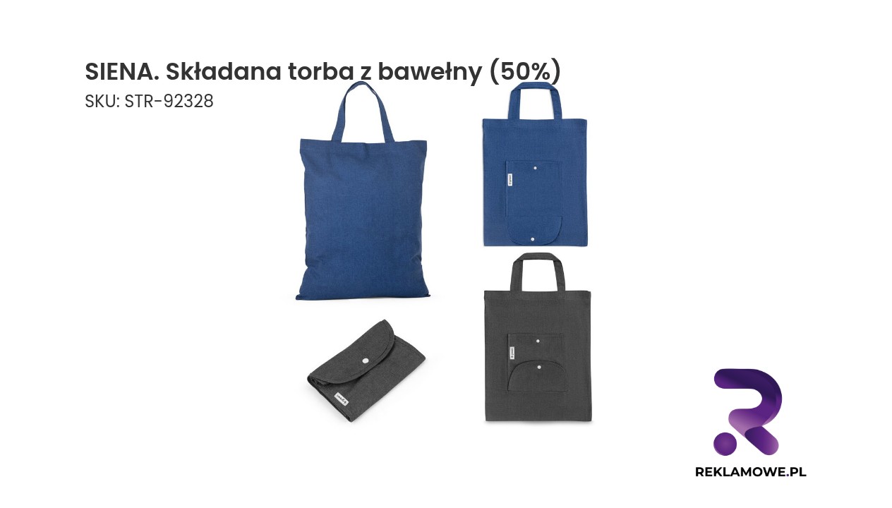 SIENA. Składana torba z bawełny (50%), bawełny z recyklingu (30%) i poliestru (20% rPET) (140 g/m²) SIENA składana torba z bawełny 50% – praktyczna i ekologiczna torba na zakupy
