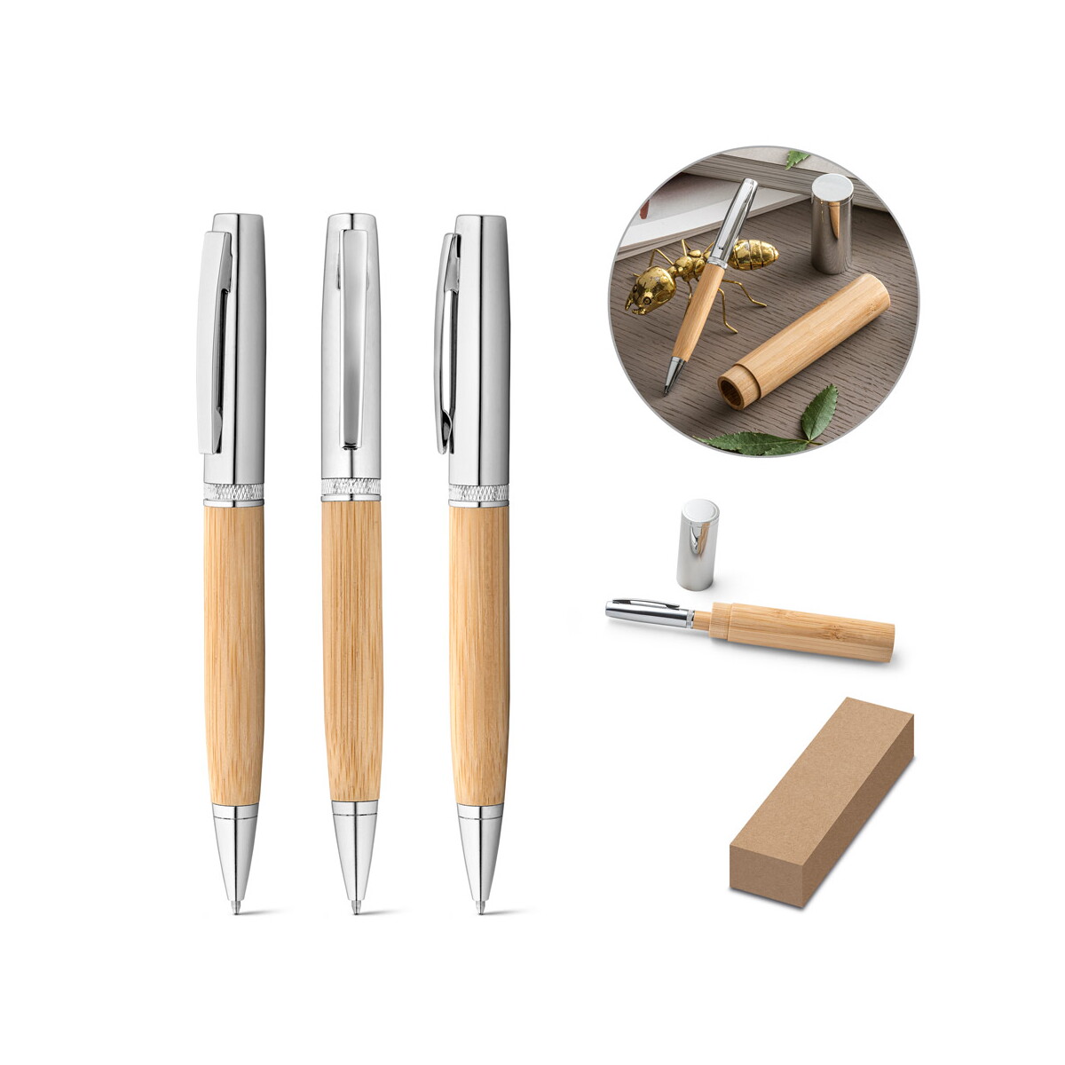 FUJI. Bambusowy i metalowy długopis z etui 91775_set